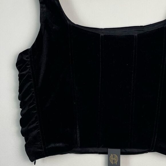 House of Harlow Black Velvet Rushed Corset Crop Top Whimsigoth Grunge Size L NEW - Picture 3 of 9